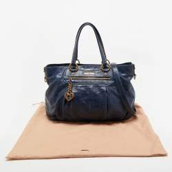 Pre Owned Miu Miu Navy Blue Leather Crystal Heart Charm Satchel