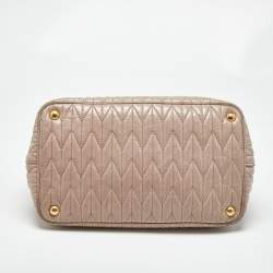 Pre Owned Miu Miu Light Pink Matelasse Leather Bow Tote