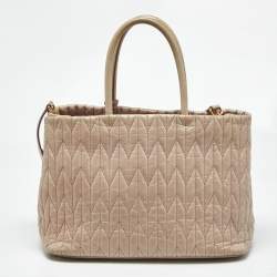 Pre Owned Miu Miu Light Pink Matelasse Leather Bow Tote