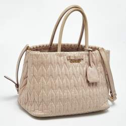 Pre Owned Miu Miu Light Pink Matelasse Leather Bow Tote