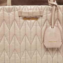 Pre Owned Miu Miu Light Pink Matelasse Leather Bow Tote