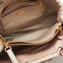 Pre Owned Miu Miu Light Pink Matelasse Leather Bow Tote