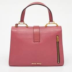 Pre Owned Miu Miu Rose Pink Madras Leather Pushlock Top Handle Bag