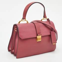 Pre Owned Miu Miu Rose Pink Madras Leather Pushlock Top Handle Bag