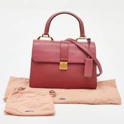 Pre Owned Miu Miu Rose Pink Madras Leather Pushlock Top Handle Bag
