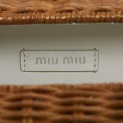 Pre Owned Miu Miu Brown/White Woven Rattan and Leather Clutch