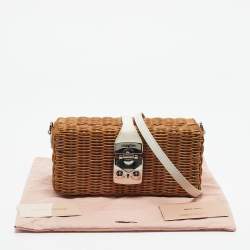 Pre Owned Miu Miu Brown/White Woven Rattan and Leather Clutch