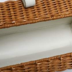 Pre Owned Miu Miu Brown/White Woven Rattan and Leather Clutch