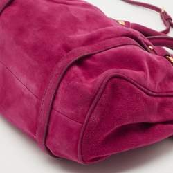 Pre Owned Miu Miu Magenta Suede Pleated Crossbody Bag