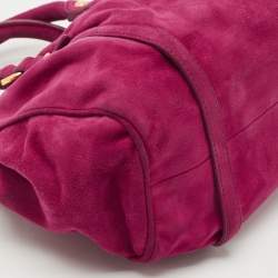 Pre Owned Miu Miu Magenta Suede Pleated Crossbody Bag