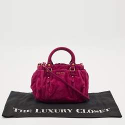 Pre Owned Miu Miu Magenta Suede Pleated Crossbody Bag
