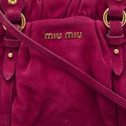 Pre Owned Miu Miu Magenta Suede Pleated Crossbody Bag