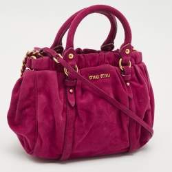 Pre Owned Miu Miu Magenta Suede Pleated Crossbody Bag