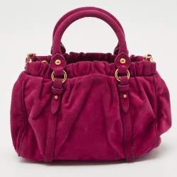 Pre Owned Miu Miu Magenta Suede Pleated Crossbody Bag