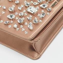 Pre Owned Miu Miu Beige Satin Crystals Embellished Chain Shoulder Bag