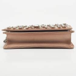 Pre Owned Miu Miu Beige Satin Crystals Embellished Chain Shoulder Bag