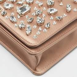 Pre Owned Miu Miu Beige Satin Crystals Embellished Chain Shoulder Bag