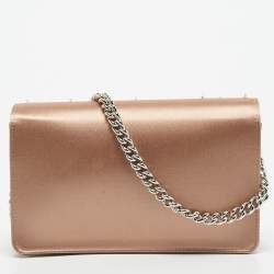 Pre Owned Miu Miu Beige Satin Crystals Embellished Chain Shoulder Bag