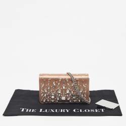 Pre Owned Miu Miu Beige Satin Crystals Embellished Chain Shoulder Bag