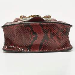 Pre Owned Miu Miu Red/Black Snakeskin Crystals Embellished Flap Tote