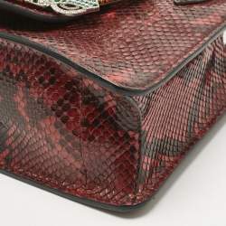 Pre Owned Miu Miu Red/Black Snakeskin Crystals Embellished Flap Tote