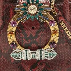 Pre Owned Miu Miu Red/Black Snakeskin Crystals Embellished Flap Tote