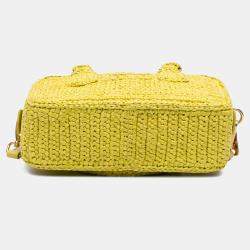 Pre Owned Miu Miu Yellow Raffia Crochet Arcadie Top Handle Bag