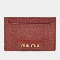 Pre Owned Miu Miu Brown Crackle Leather Card Holder