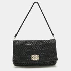 Pre Owned Miu Miu Black Matelassé Leather Crystals Shoulder Bag