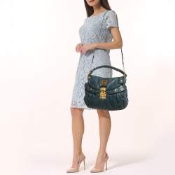 Pre Owned Miu Miu Navy Blue Matelasse Lux Leather Small Coffer Hobo