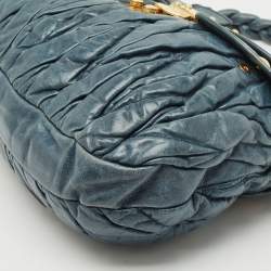 Pre Owned Miu Miu Navy Blue Matelasse Lux Leather Small Coffer Hobo