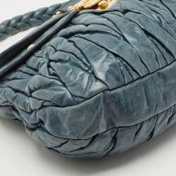 Pre Owned Miu Miu Navy Blue Matelasse Lux Leather Small Coffer Hobo