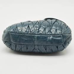 Pre Owned Miu Miu Navy Blue Matelasse Lux Leather Small Coffer Hobo