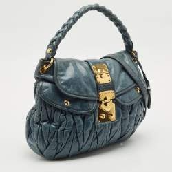 Pre Owned Miu Miu Navy Blue Matelasse Lux Leather Small Coffer Hobo