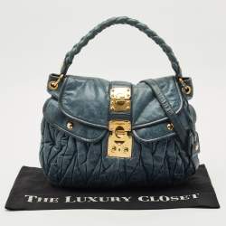 Pre Owned Miu Miu Navy Blue Matelasse Lux Leather Small Coffer Hobo