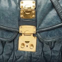 Pre Owned Miu Miu Navy Blue Matelasse Lux Leather Small Coffer Hobo