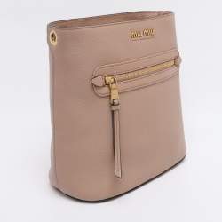 Pre Owned Miu Miu Beige Leather Shoulder Bag