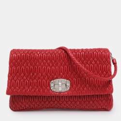 Pre Owned Miu Miu Red Matelassé Nappa Leather Crystal Shoulder Bag