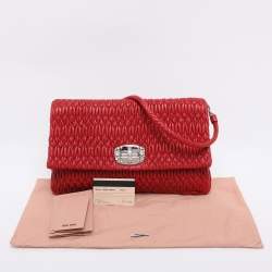 Pre Owned Miu Miu Red Matelassé Nappa Leather Crystal Shoulder Bag