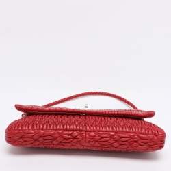 Pre Owned Miu Miu Red Matelassé Nappa Leather Crystal Shoulder Bag