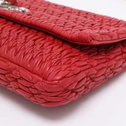Pre Owned Miu Miu Red Matelassé Nappa Leather Crystal Shoulder Bag