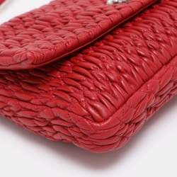 Pre Owned Miu Miu Red Matelassé Nappa Leather Crystal Shoulder Bag