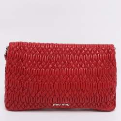 Pre Owned Miu Miu Red Matelassé Nappa Leather Crystal Shoulder Bag