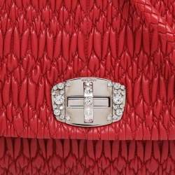 Pre Owned Miu Miu Red Matelassé Nappa Leather Crystal Shoulder Bag