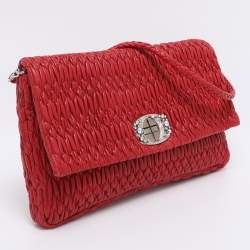 Pre Owned Miu Miu Red Matelassé Nappa Leather Crystal Shoulder Bag
