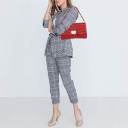 Pre Owned Miu Miu Red Matelassé Nappa Leather Crystal Shoulder Bag