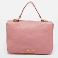 Pre Owned Miu Miu Light Pink Leather Pushlock Flap Top Handle Bag
