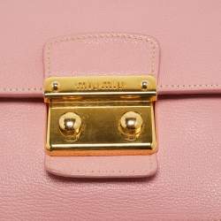 Pre Owned Miu Miu Light Pink Leather Pushlock Flap Top Handle Bag
