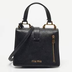 Pre Owned Miu Miu Black Madras Leather Mini Bandoliera Top Handle Bag