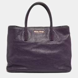 Pre Owned Miu Miu Purple Madras Leather Snap Tote